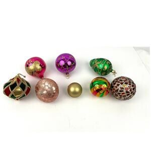 VTG Glitter Glass Ornaments Lot of 8 Round Sphere‎ Hand Painted Czech Bulb